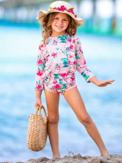 Precious Flower Rash Guard Two Piece Swimsuit -MEO Kid Clothing Shop SP12SWIM16PG 5