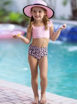 Beach Cheetah Tankini Two Piece Swimsuit -MEO Kid Clothing Shop SP22SWIM11PL Pink 10