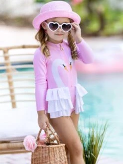 Girls Swan Lake Rash Guard One Piece Swimsuit