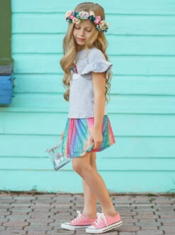 Rainbows & Clouds Sequin Skirt Set -MEO Kid Clothing Shop SUM12SET102CAGRS 2
