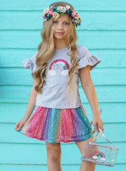 Rainbows & Clouds Sequin Skirt Set