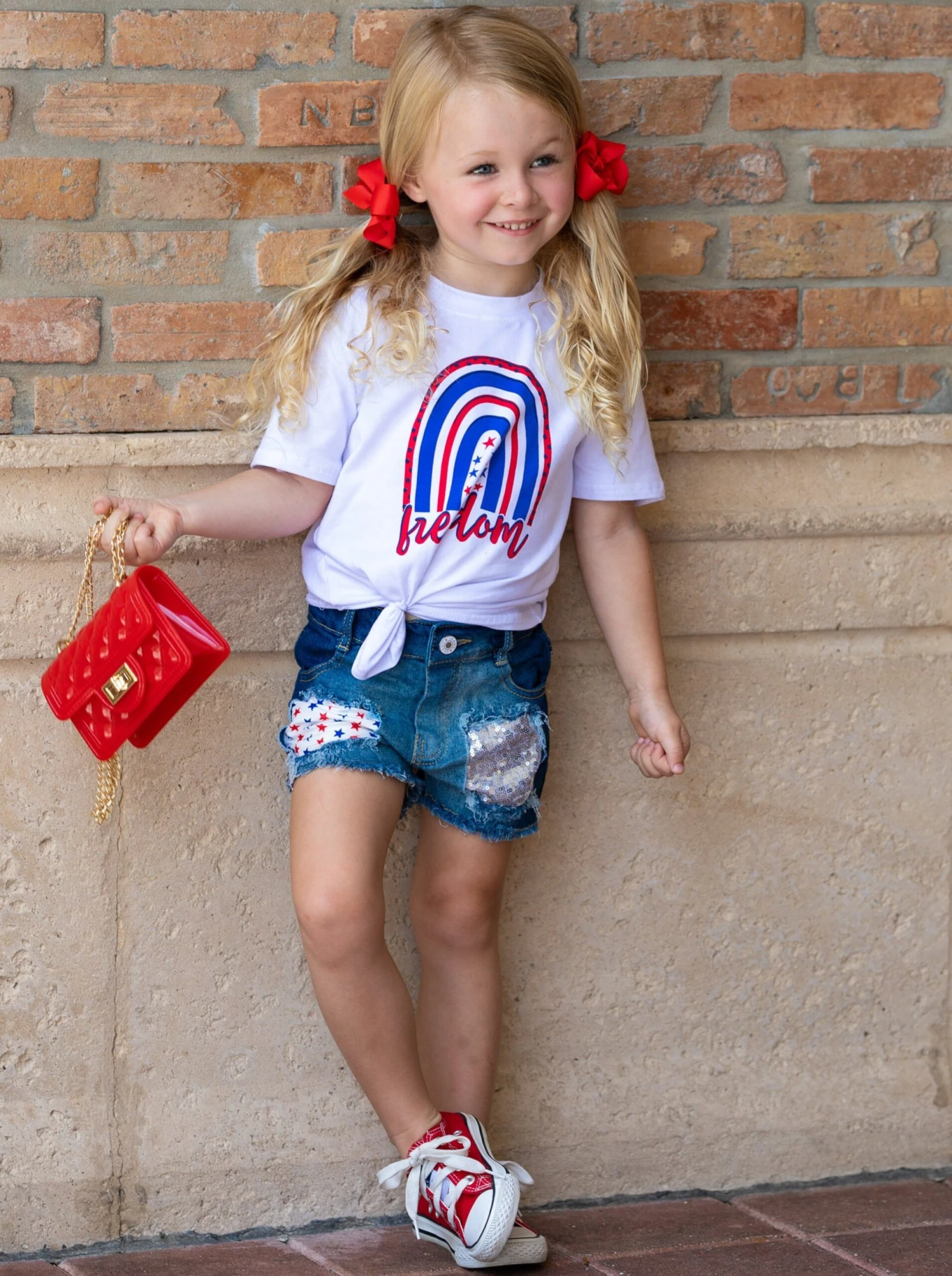 Freedom Rainbow Top & Sequin Denim Short Set 4 Freedom Rainbow Top & Sequin Denim Short Set - Image 2