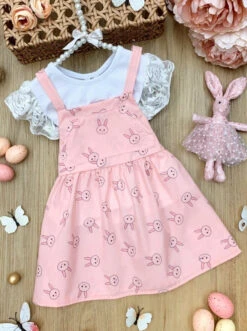 Bunny Hop Lace Button Back Overall Dress Set -MEO Kid Clothing Shop SUM12SET82CAWP