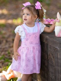 Bunny Hop Lace Button Back Overall Dress Set -MEO Kid Clothing Shop SUM12SET82CAWP 10