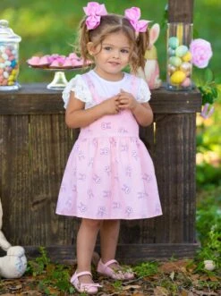 Bunny Hop Lace Button Back Overall Dress Set -MEO Kid Clothing Shop SUM12SET82CAWP 4