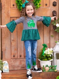 Leprechauns Love Plaid Ruffle Top