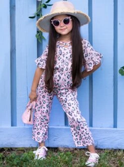 Spotted In Pink Ruffle Sleeve Jumpsuit