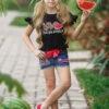 Peace, Love, Watermelon Patched Denim Short Set -MEO Kid Clothing Shop SUM22SET39CABLW Black 2