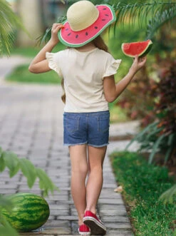 Hello Summer Patch Denim Shorts Set -MEO Kid Clothing Shop SUM22SET4CAHSW Creme 5