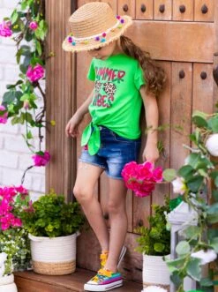 Summer Vibes Patch Denim Shorts Set -MEO Kid Clothing Shop SUM22SET6CAGLW Green 2