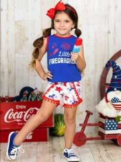 Little Firecracker Pom Pom Shorts Set