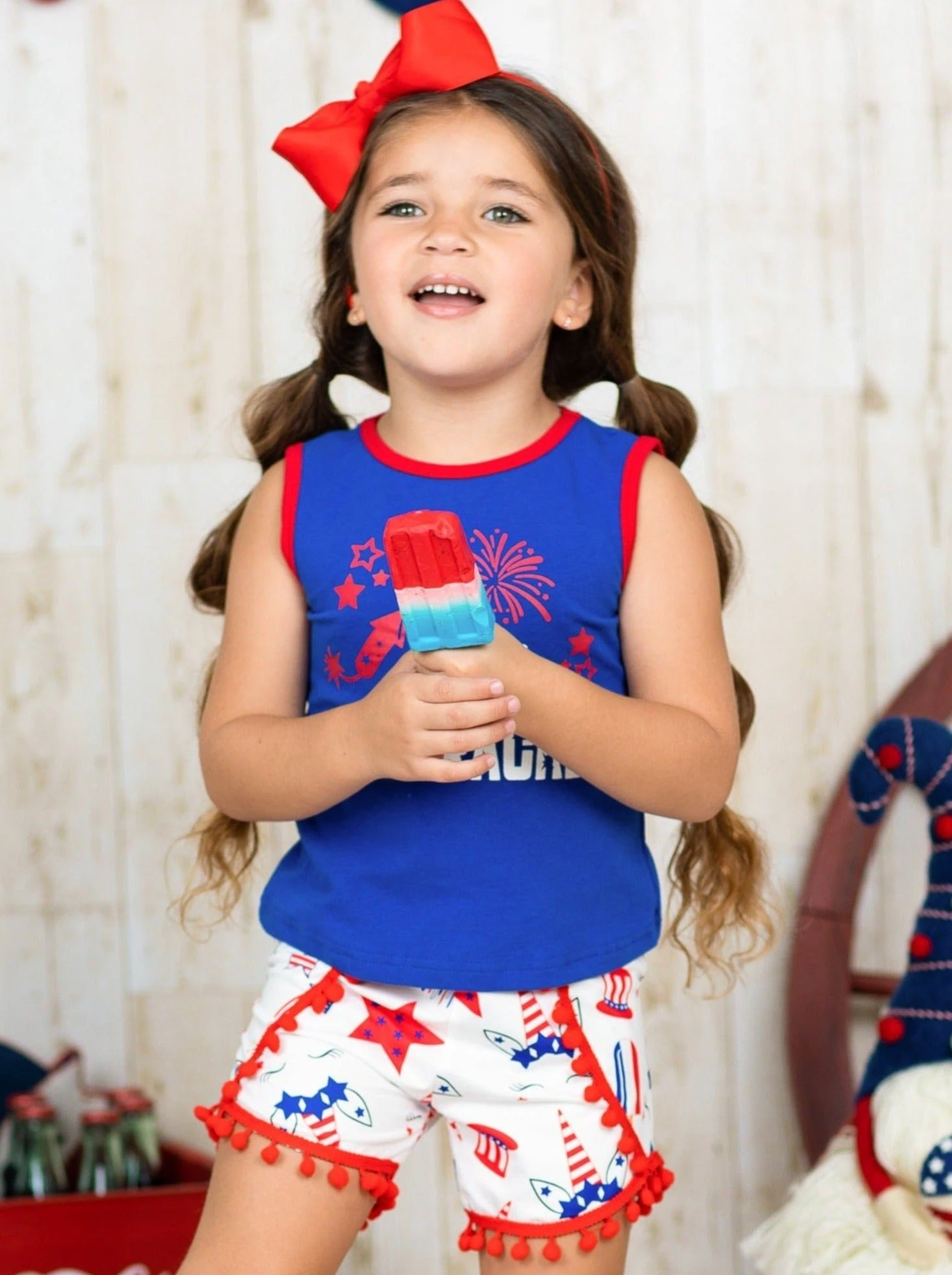 Little Firecracker Pom Pom Shorts Set 4 Little Firecracker Pom Pom Shorts Set - Image 2