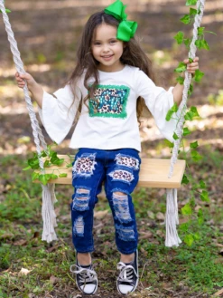 Stay Lucky Patched Jeans Set -MEO Kid Clothing Shop StPatricksset