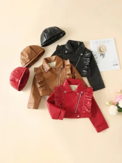 Stylin' Ruffle Trim PU Crop Jacket & Hat Set