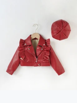 Stylin' Ruffle Trim PU Crop Jacket & Hat Set -MEO Kid Clothing Shop Stylin RuffleTrimPUCropJacket HatSet 2
