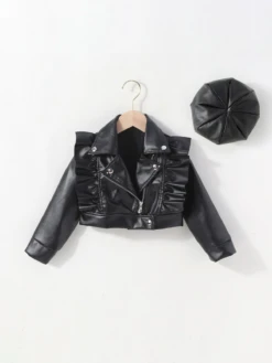 Stylin' Ruffle Trim PU Crop Jacket & Hat Set -MEO Kid Clothing Shop Stylin RuffleTrimPUCropJacket HatSet 3