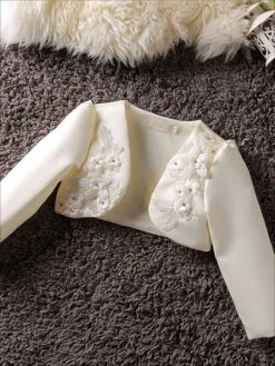 Girls 3D Flower Detail Satin Long Sleeve Bolero -MEO Kid Clothing Shop girls 3d flower detail satin long sleeve bolero beige 2t 20 39 99 40 59 10y12y 2t3t 4t5y jacket mia belle overseas fulfillment baby 437