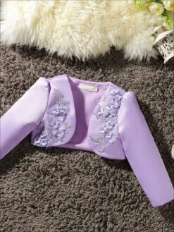 Girls 3D Flower Detail Satin Long Sleeve Bolero -MEO Kid Clothing Shop girls 3d flower detail satin long sleeve bolero purple 2t 20 39 99 40 59 10y12y 2t3t 4t5y jacket mia belle overseas fulfillment baby 553