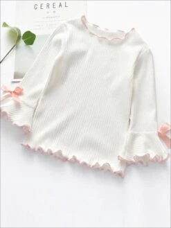 Girls Bow Tie Flare Sleeve Top -MEO Kid Clothing Shop girls bow tie flare sleeve top white 2t 19 99 and under 20 39 40 59 2t3t 4t5y fall mia belle overseas fulfillment baby 234