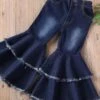 Dark Denim Frayed Bell Bottom Jeans -MEO Kid Clothing Shop girls dark denim frayed edge bell bottom jeans 3t blue 20 39 99 40 59 2t3t 4t5y 6y6x spring mia belle overseas fulfillment baby 330
