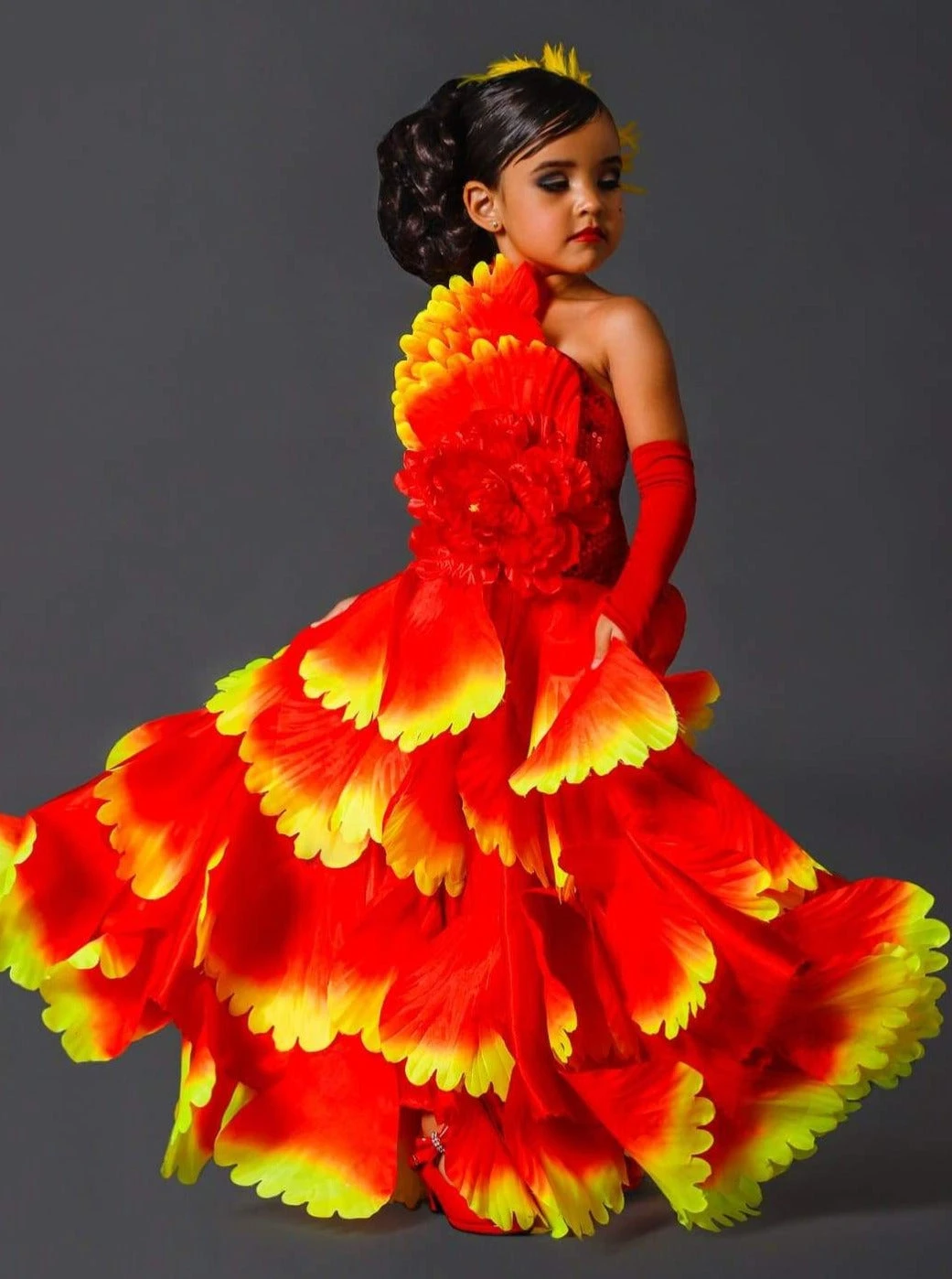 Girls Deluxe Red Spanish Flamenco Dancer Costume 3 Girls Deluxe Red Spanish Flamenco Dancer Costume