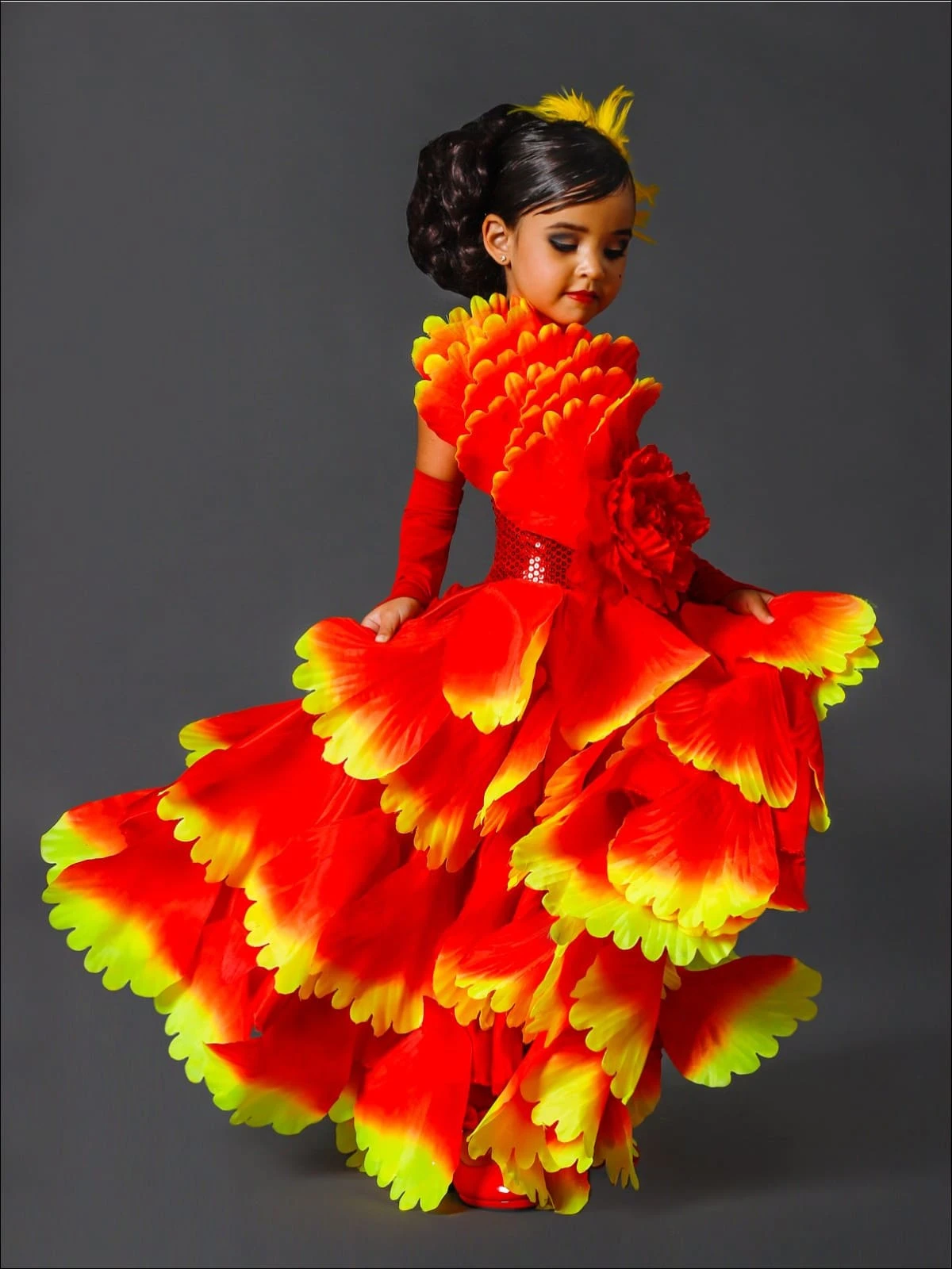 Girls Deluxe Red Spanish Flamenco Dancer Costume 5 Girls Deluxe Red Spanish Flamenco Dancer Costume - Image 3