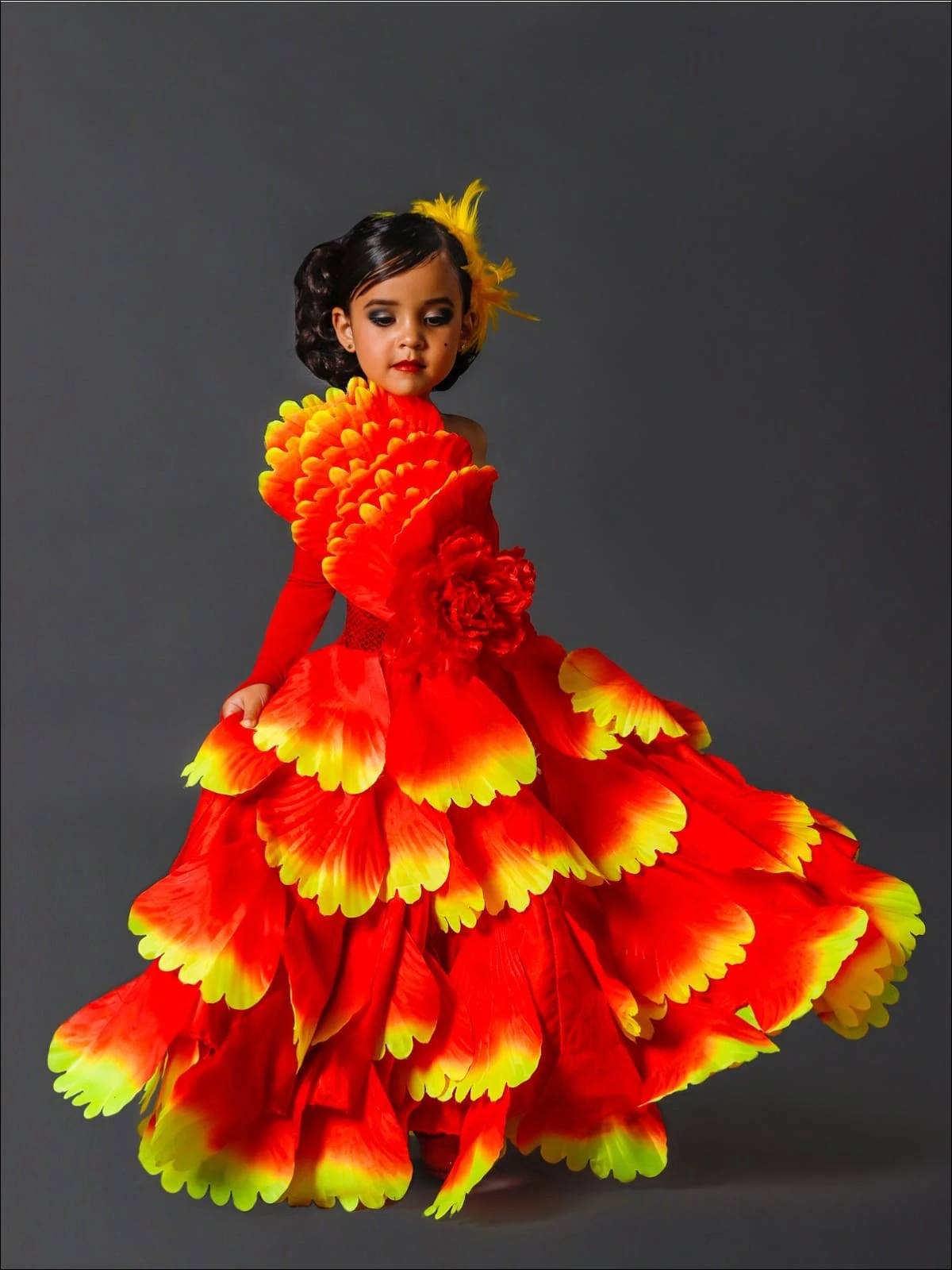 Girls Deluxe Red Spanish Flamenco Dancer Costume 4 Girls Deluxe Red Spanish Flamenco Dancer Costume - Image 2