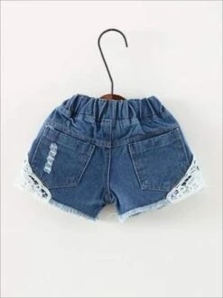 Girls Distressed Lace Denim Shorts -MEO Kid Clothing Shop girls distressed lace denim shorts dark blue 24m 19 99 and under 20 39 40 59 10y12y 2t3t mia belle overseas fulfillment baby 607
