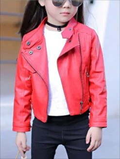 Girls Fall Synthetic Leather Jacket -MEO Kid Clothing Shop girls fall synthetic leather jacket red 4t 20 39 99 40 59 10y12y 4t5y 6x6y mia belle overseas fulfillment baby 161