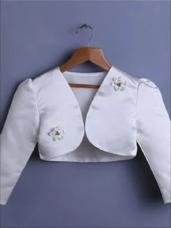Girls Flower Embellished Satin Bolero