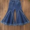 Frayed Flare Leg Jeans -MEO Kid Clothing Shop girls frayed hem cut out flare leg denims pants blue 12m 20 39 99 40 59 2t3t 4t5y bfcutoff jeans mia belle overseas fulfillment baby 762