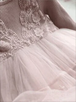 Lace Obsessed Long Sleeve Floral Dress -MEO Kid Clothing Shop girls lace long sleeve dress pink gray 20 39 99 40 59 2t3t 4t5y 6x6y fall dressy mia belle overseas fulfillment baby 421