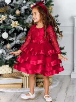 The Real Gift Tiered Lace Princess Holiday Dress -MEO Kid Clothing Shop girls long sleeve tiered lace princess holiday dress 20 39 99 40 59 10y12y 2120 2t3t fall dressy mia belle baby 507