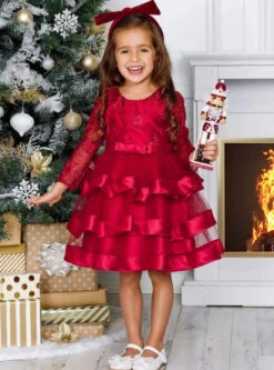 The Real Gift Tiered Lace Princess Holiday Dress -MEO Kid Clothing Shop girls long sleeve tiered lace princess holiday dress 20 39 99 40 59 10y12y 2120 2t3t fall dressy mia belle baby 579