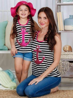Mommy & Me Striped Sequin Anchor Tank Top -MEO Kid Clothing Shop girls mommy me striped sequin anchor applique tank top 19 99 and under 20 39 40 59 10y12y 2t3t mia belle baby 198