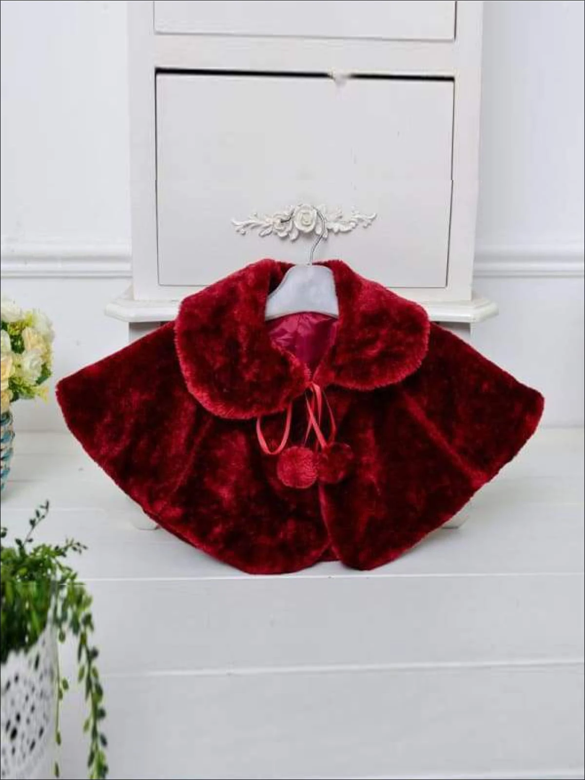 Girls Pom Pom Furry Bolero (Red, Burgundy, Hot Pink, White, Pink) 4 Girls Pom Pom Furry Bolero (Red, Burgundy, Hot Pink, White, Pink) - Image 2