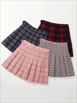 Preppy Casual Plaid Pleated Skirt