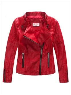 Girls Quilted Sleeve Synthetic Leather Moto Jacket