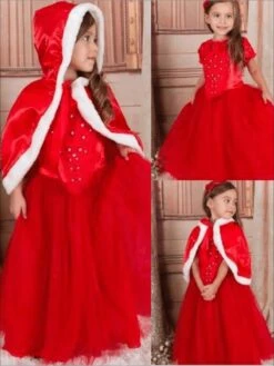 Pearl Princess Gown & Cape Set -MEO Kid Clothing Shop girls red dress matching cape set 20 39 99 40 59 2t3t 4t5y 6x6y fall dressy mia belle overseas fulfillment baby 900