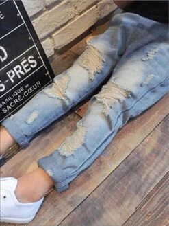 Ripped Just Right Denim Jeans -MEO Kid Clothing Shop girls ripped hole broken denim jeans 20 39 99 40 59 10y12y 2t3t 4t5y spring bottom mia belle overseas fulfillment baby 426