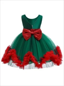 Merry Mistletoe Holiday Princess Dress -MEO Kid Clothing Shop girls satin and tulle holiday princess dress with sequined bow 2 color options 20 39 99 40 59 10y12y 2t3t 4t5y fall dressy mia belle overseas fulfillment baby 830