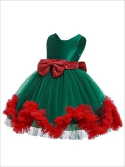 Merry Mistletoe Holiday Princess Dress -MEO Kid Clothing Shop girls satin and tulle holiday princess dress with sequined bow 2 color options 20 39 99 40 59 10y12y 2t3t 4t5y fall dressy mia belle overseas fulfillment baby 988