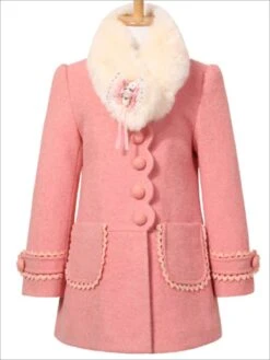 Girls Scalloped Lace Trimmed Fall Coat With Faux Fur Collar (Pink & Red) -MEO Kid Clothing Shop girls scalloped lace trimmed fall coat with faux fur collar pink red 20 39 99 40 59 10y12y 2t3t 4t5y jacket mia belle overseas fulfillment baby 340