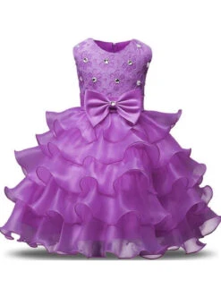 Crown Jewel Tiered Ruffle Tulle Formal Dress -MEO Kid Clothing Shop girls sleeveless bow rhinestone lace ruffled flower girl special occasion dress purple 3t 20 39 99 40 59 2t3t 4t5y 6x6y spring dressy mia belle overseas 220