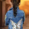 Studded Sequin Butterfly Denim Jacket