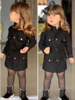 Trendsetter Trench Coat Dress -MEO Kid Clothing Shop girls trendy trench coat dress black 2t 20 39 99 40 59 2t3t 4t5y 6x6y jacket mia belle overseas fulfillment baby 678