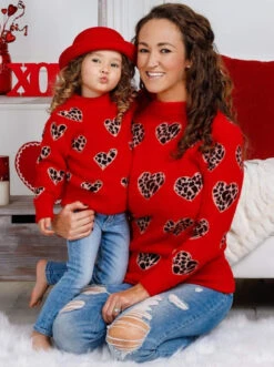 Mommy & Me Leaping Hearts Sweater -MEO Kid Clothing Shop mommy and me red leopard heart sweater 20 39 99 40 59 10y12y 2t3t 4t5y mia belle girls baby 425
