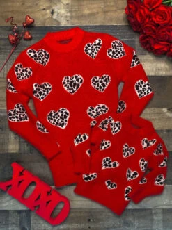Mommy & Me Leaping Hearts Sweater -MEO Kid Clothing Shop mommy and me red leopard heart sweater 2t 20 39 99 40 59 10y12y 2t3t 4t5y mia belle girls baby 119
