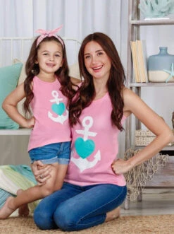 Mommy & Me Back Bow Anchor & Heart Tank