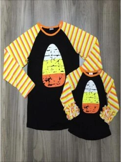 Mommy & Me Candy Corn Raglan Top -MEO Kid Clothing Shop mommy me candy cane long striped raglan sleeve top 19 99 and under 20 39 40 59 10y12y 2t3t mia belle baby 245